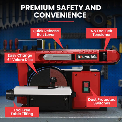 BAUMR-AG Bench Belt and Disc Sander Combo, 100mm Linisher + 150mm Disc, S1 Rated 400W Brushless Motor, Horizontal & Vertical Sanding.