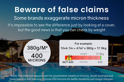 AURELAQUA Pool Cover 400 Micron 8.5x4.2m Solar Blanket Swimming Thermal Blue.