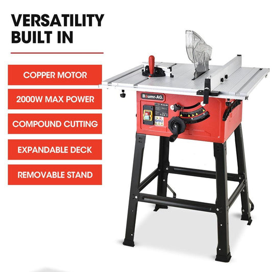 Baumr-AG 2000W 254mm Corded Table Saw with Stand, Extendable, Laser Guide.