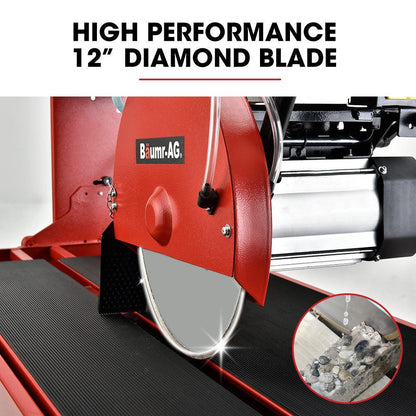 BAUMR-AG 1500W Electric Tile Saw Cutter with 300mm (12") Blade, 920mm Cutting Length, Side Extension Table.