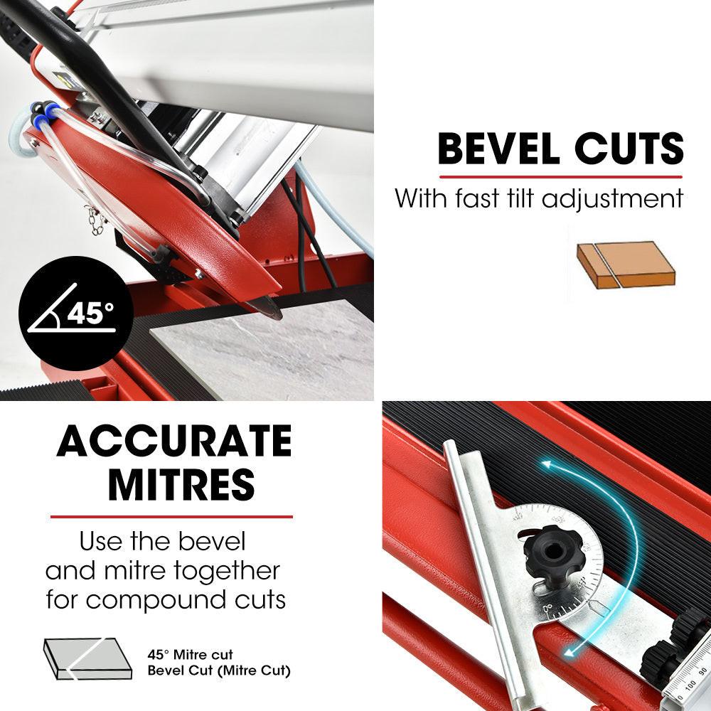 BAUMR-AG 1500W Electric Tile Saw Cutter with 300mm (12") Blade, 920mm Cutting Length, Side Extension Table.