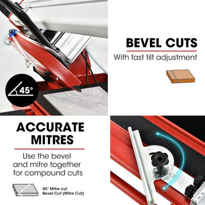 BAUMR-AG 1500W Electric Tile Saw Cutter with 300mm (12") Blade, 920mm Cutting Length, Side Extension Table.