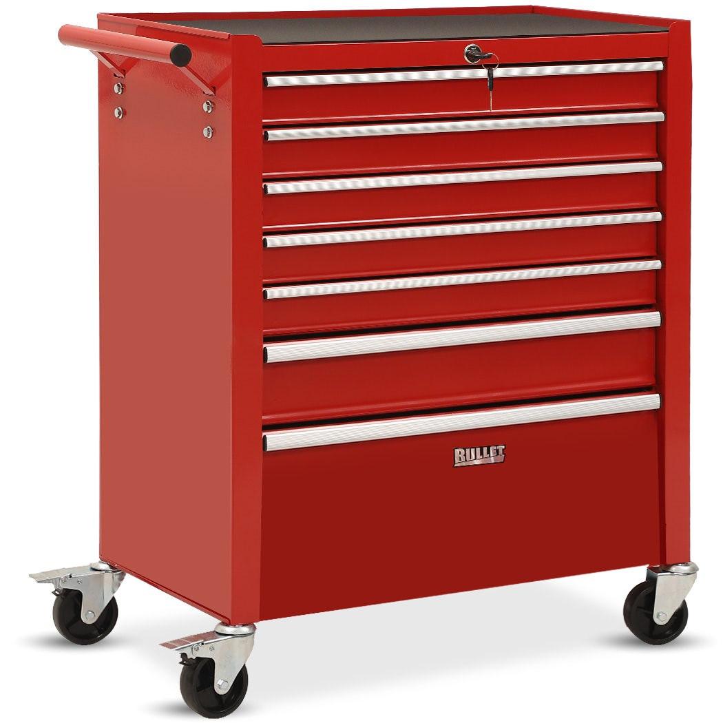 BULLET Pro 7 Drawer Tool Box Cabinet Trolley Storage, Toolbox Garage Organiser Set, Red.