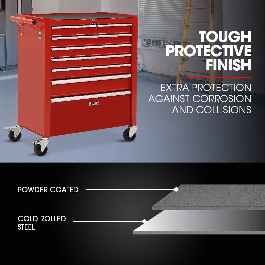 BULLET Pro 7 Drawer Tool Box Cabinet Trolley Storage, Toolbox Garage Organiser Set, Red.