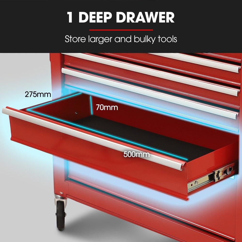 BULLET Pro 7 Drawer Tool Box Cabinet Trolley Storage, Toolbox Garage Organiser Set, Red.
