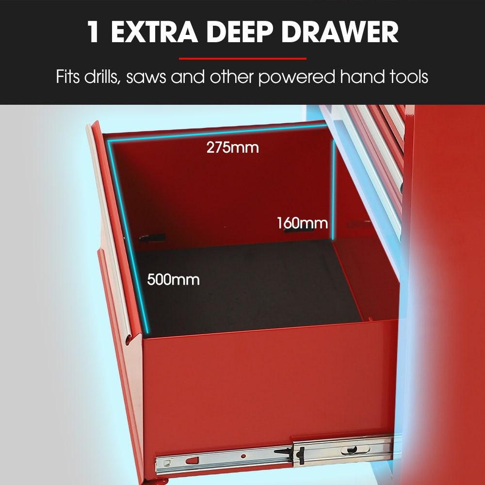 BULLET Pro 7 Drawer Tool Box Cabinet Trolley Storage, Toolbox Garage Organiser Set, Red.