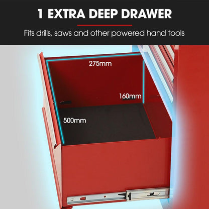 BULLET Pro 7 Drawer Tool Box Cabinet Trolley Storage, Toolbox Garage Organiser Set, Red.