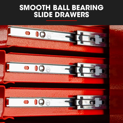 BULLET Pro 7 Drawer Tool Box Cabinet Trolley Storage, Toolbox Garage Organiser Set, Red.