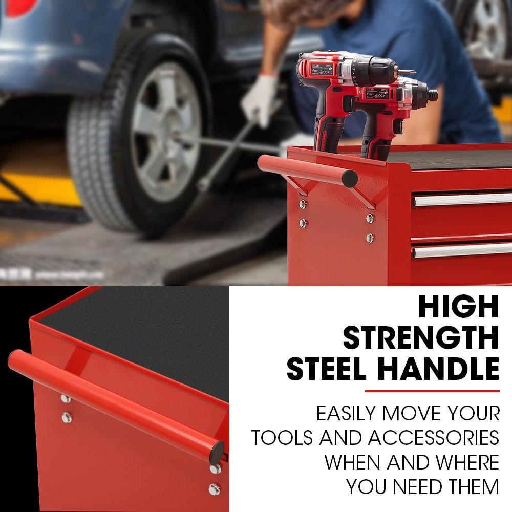 BULLET Pro 7 Drawer Tool Box Cabinet Trolley Storage, Toolbox Garage Organiser Set, Red.