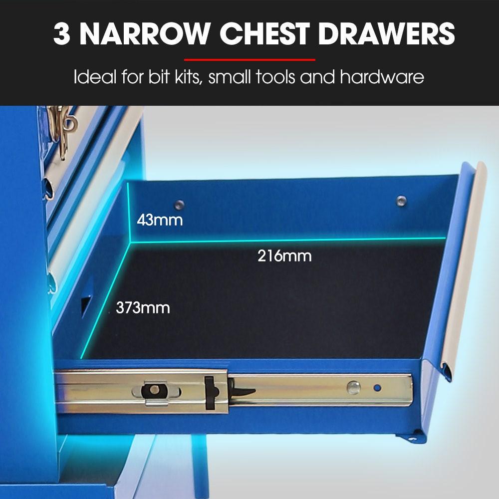 Bullet Pro 3 Drawer Tool Box Cabinet Trolley Storage, with 1-Door Toolbox Garage Organiser Set, Blue.