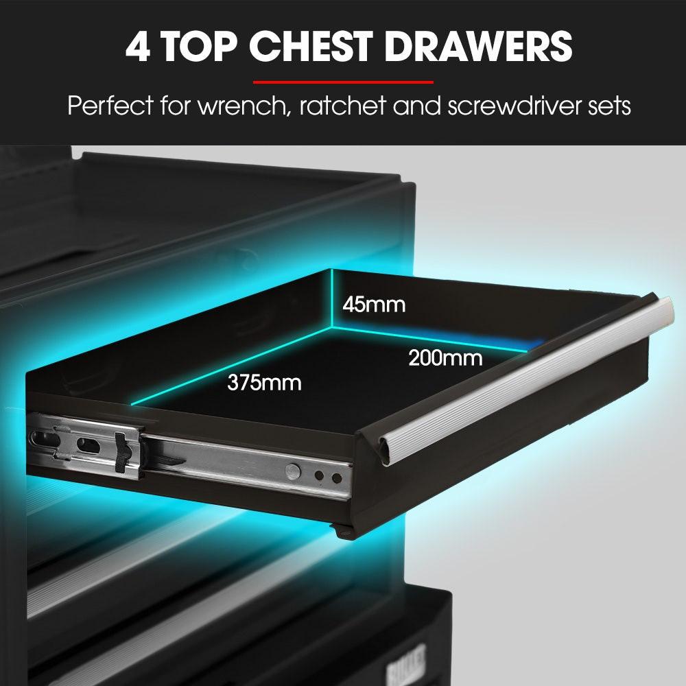 BULLET Pro 5 Drawer Tool Box Cabinet Chest Storage, with 1-Door Toolbox Garage Organiser Set, Black.