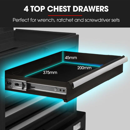BULLET Pro 5 Drawer Tool Box Cabinet Chest Storage, with 1-Door Toolbox Garage Organiser Set, Black.