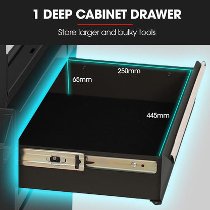 BULLET Pro 5 Drawer Tool Box Cabinet Chest Storage, with 1-Door Toolbox Garage Organiser Set, Black.