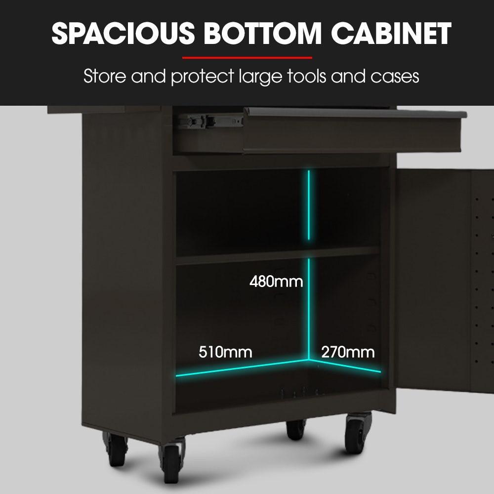 BULLET Pro 5 Drawer Tool Box Cabinet Chest Storage, with 1-Door Toolbox Garage Organiser Set, Black.