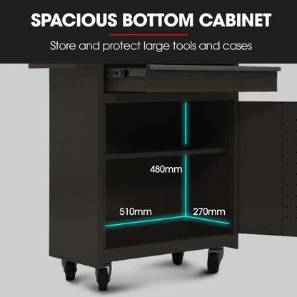 BULLET Pro 5 Drawer Tool Box Cabinet Chest Storage, with 1-Door Toolbox Garage Organiser Set, Black.