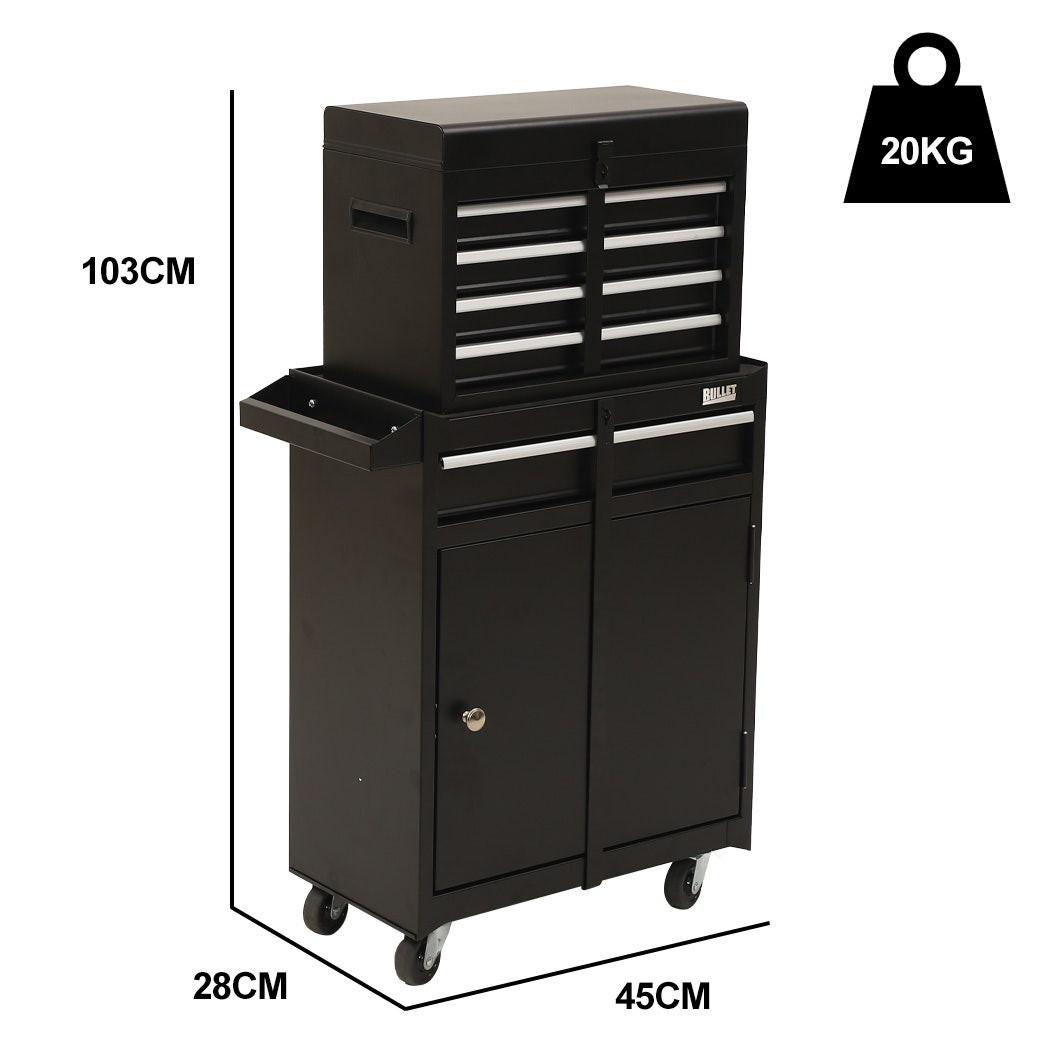 BULLET Pro 5 Drawer Tool Box Cabinet Chest Storage, with 1-Door Toolbox Garage Organiser Set, Black.