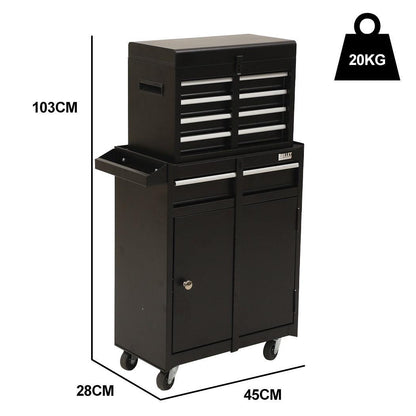 BULLET Pro 5 Drawer Tool Box Cabinet Chest Storage, with 1-Door Toolbox Garage Organiser Set, Black.
