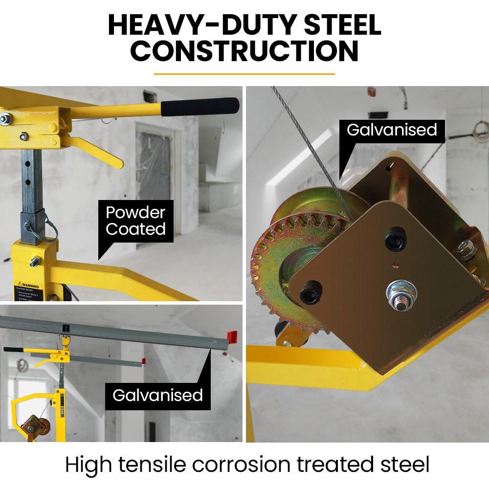 UNIMAC Drywall & Panel Lifter, 1200 x 3600 68kg Max Gyprock Sheet, Galvanised, No-mark Locking Castors.