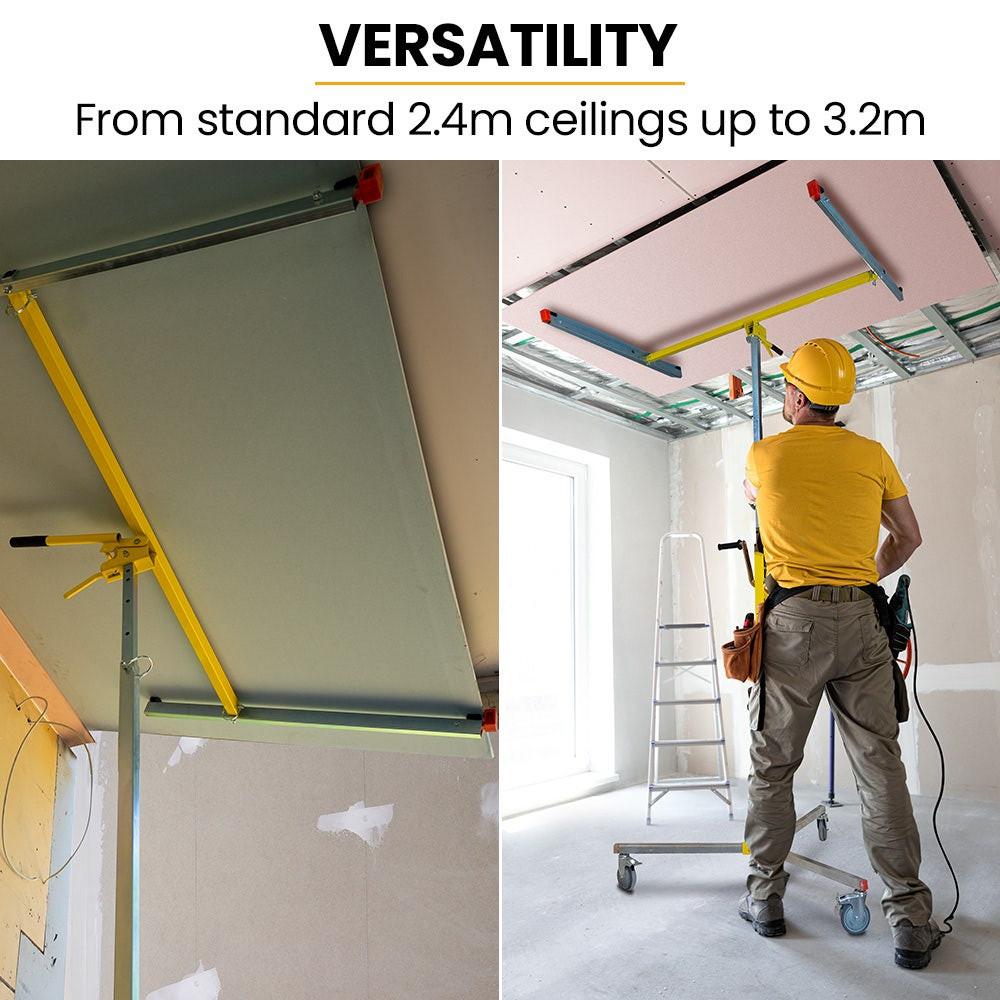 UNIMAC Drywall & Panel Lifter, 1200 x 3600 68kg Max Gyprock Sheet, Galvanised, No-mark Locking Castors.
