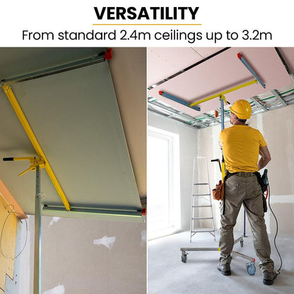 UNIMAC Drywall & Panel Lifter, 1200 x 3600 68kg Max Gyprock Sheet, Galvanised, No-mark Locking Castors.