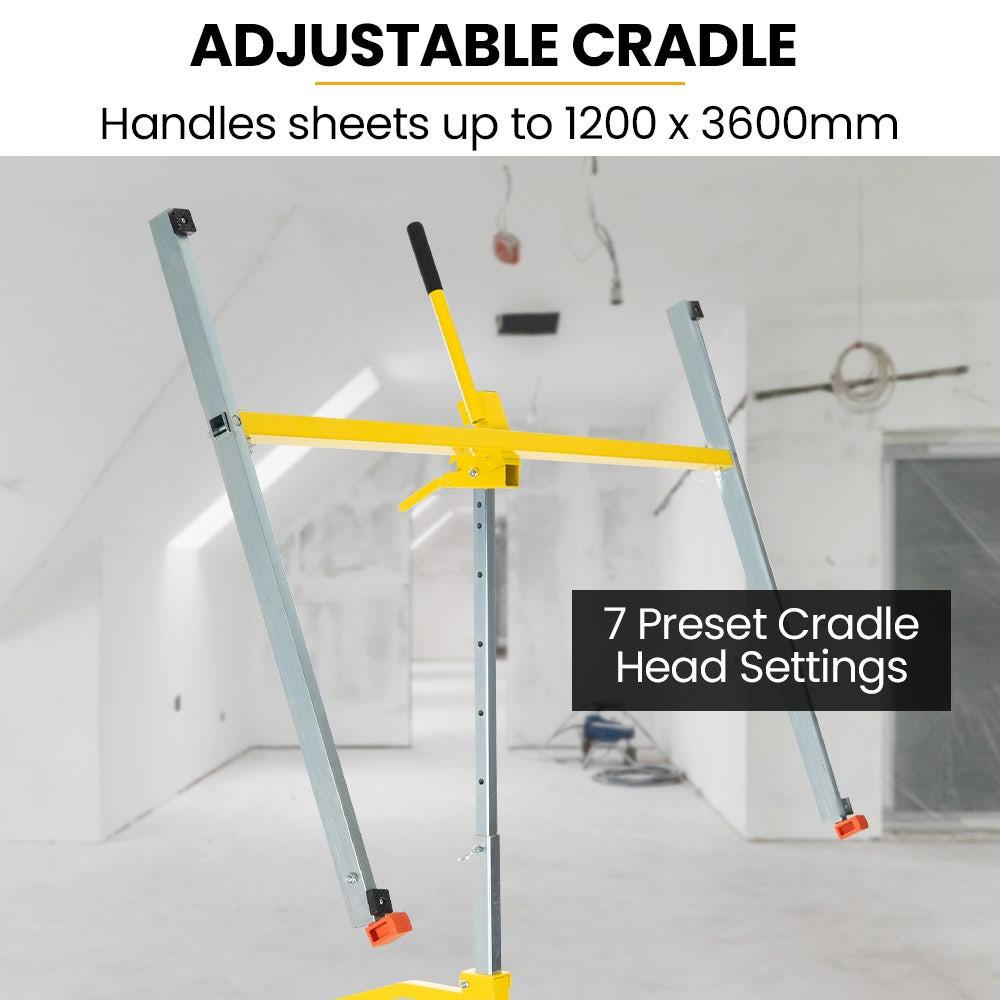 UNIMAC Drywall & Panel Lifter, 1200 x 3600 68kg Max Gyprock Sheet, Galvanised, No-mark Locking Castors.