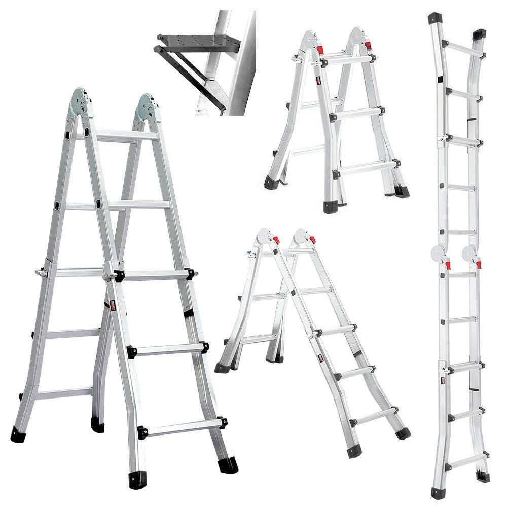 Bullet 2.9m Folding Aluminium Multipurpose Ladder, w/ Workshelf Platform, Spring Assisted Rapid Safety Lock Adjusters.