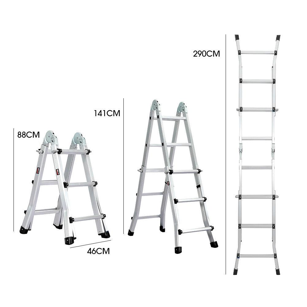 Bullet 2.9m Folding Aluminium Multipurpose Ladder, w/ Workshelf Platform, Spring Assisted Rapid Safety Lock Adjusters.