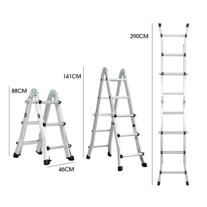 Bullet 2.9m Folding Aluminium Multipurpose Ladder, w/ Workshelf Platform, Spring Assisted Rapid Safety Lock Adjusters.