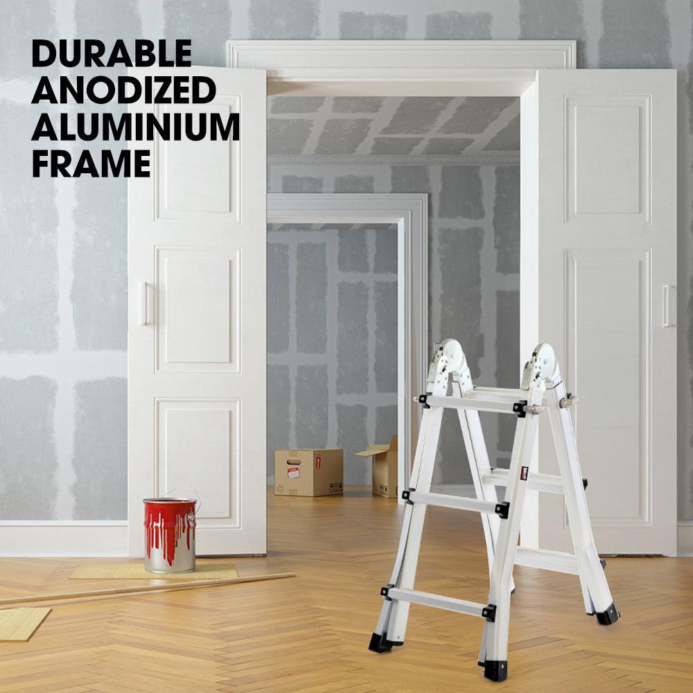 Bullet 2.9m Folding Aluminium Multipurpose Ladder, w/ Workshelf Platform, Spring Assisted Rapid Safety Lock Adjusters.
