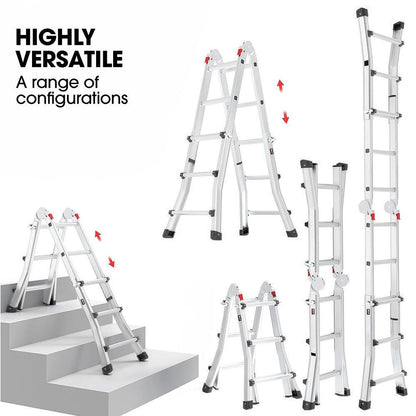 Bullet 2.9m Folding Aluminium Multipurpose Ladder, w/ Workshelf Platform, Spring Assisted Rapid Safety Lock Adjusters.