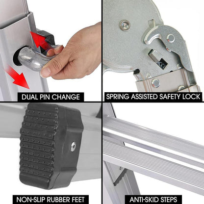 Bullet 2.9m Folding Aluminium Multipurpose Ladder, w/ Workshelf Platform, Spring Assisted Rapid Safety Lock Adjusters.