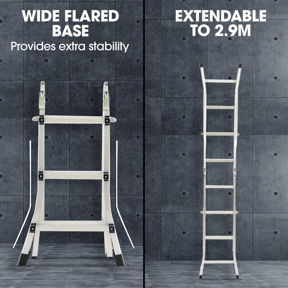 Bullet 2.9m Folding Aluminium Multipurpose Ladder, w/ Workshelf Platform, Spring Assisted Rapid Safety Lock Adjusters.