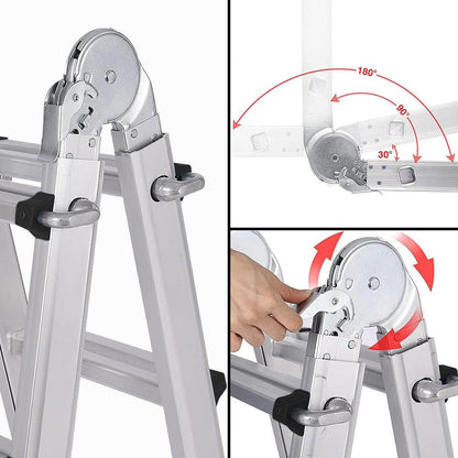 Bullet 2.9m Folding Aluminium Multipurpose Ladder, w/ Workshelf Platform, Spring Assisted Rapid Safety Lock Adjusters.