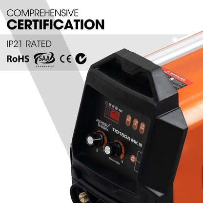 ROSSI 160 Amp AC DC TIG MMA ARC Stick Inverter Welder, Ideal for Aluminium and Copper Welding, 15A Plug.