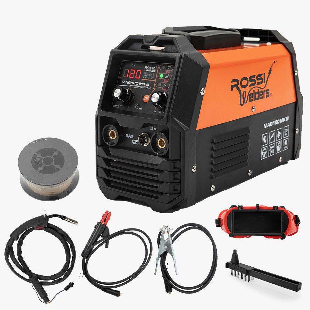 ROSSI 120 Amp Inverter Welder, 3in1 Portable MMA ARC /MIG Gasless /Lift-TIG Welding Machine, 15A Plug.