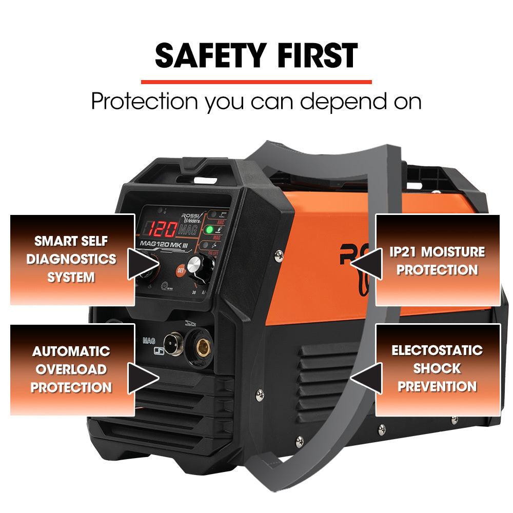 ROSSI 120 Amp Inverter Welder, 3in1 Portable MMA ARC /MIG Gasless /Lift-TIG Welding Machine, 15A Plug.