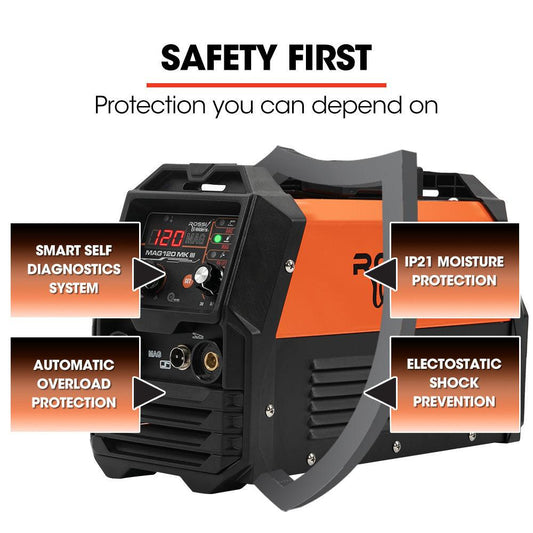 ROSSI 120 Amp Inverter Welder, 3in1 Portable MMA ARC /MIG Gasless /Lift-TIG Welding Machine, 15A Plug.