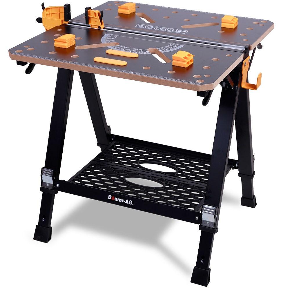 BAUMR-AG Portable Multifunction Workbench, 2-in-1 Worktable and Sawhorse, Height Adjustable, Expandable.