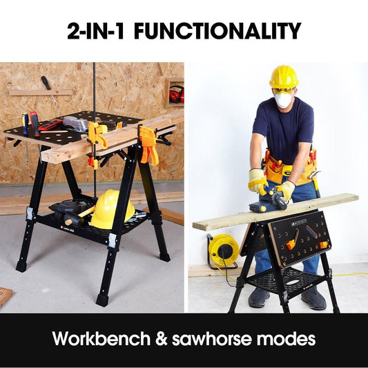 BAUMR-AG Portable Multifunction Workbench, 2-in-1 Worktable and Sawhorse, Height Adjustable, Expandable.