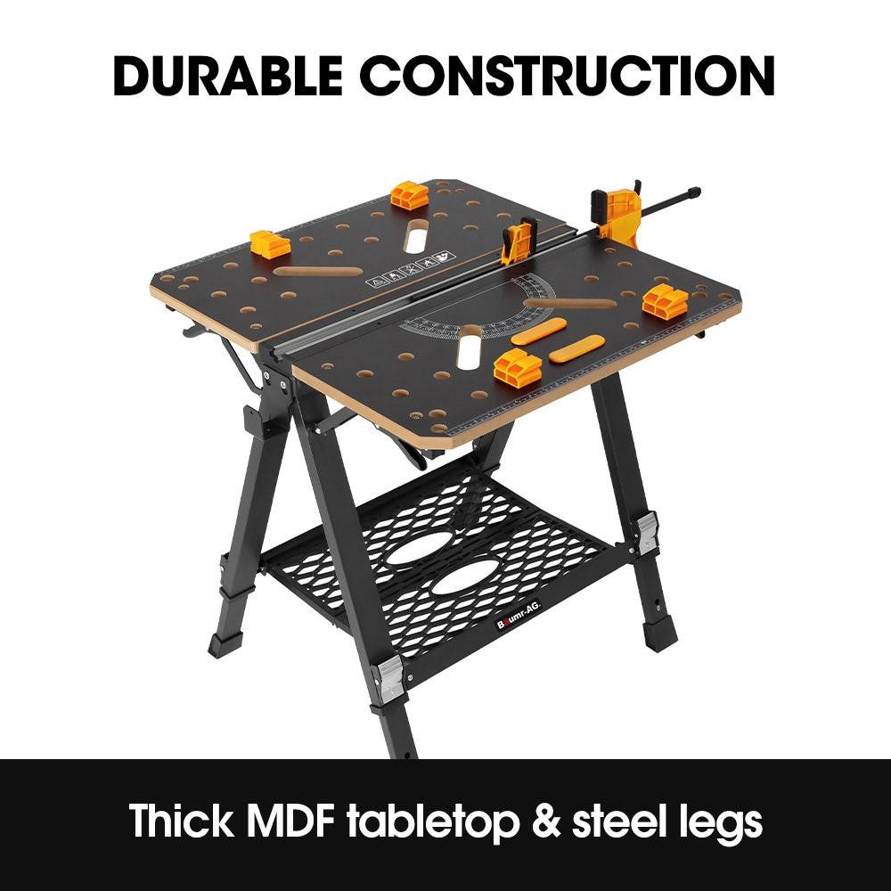 BAUMR-AG Portable Multifunction Workbench, 2-in-1 Worktable and Sawhorse, Height Adjustable, Expandable.