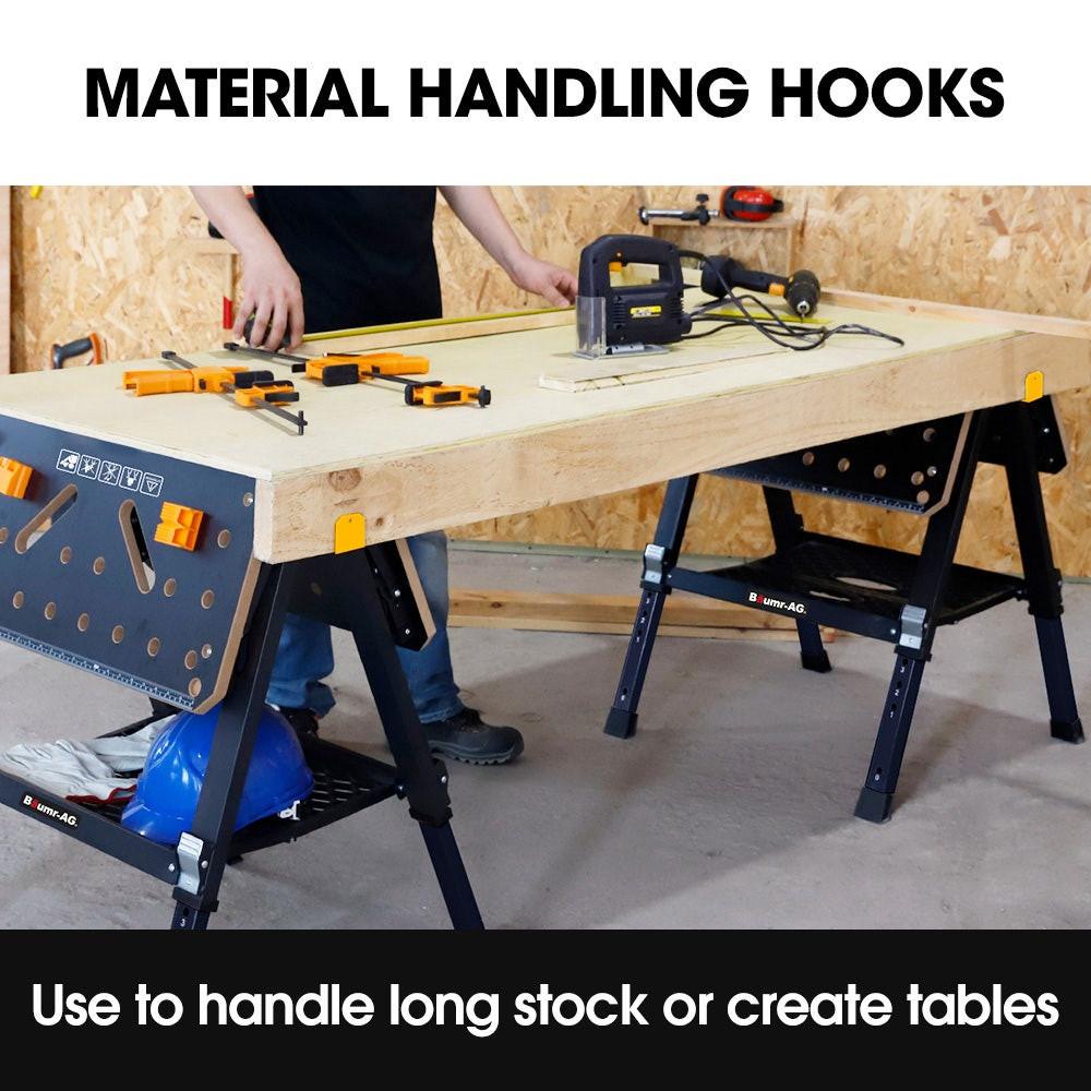 BAUMR-AG Portable Multifunction Workbench, 2-in-1 Worktable and Sawhorse, Height Adjustable, Expandable.