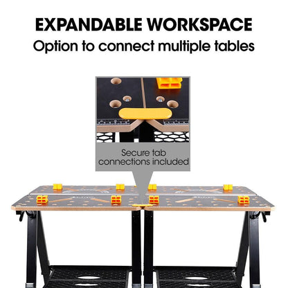BAUMR-AG Portable Multifunction Workbench, 2-in-1 Worktable and Sawhorse, Height Adjustable, Expandable.