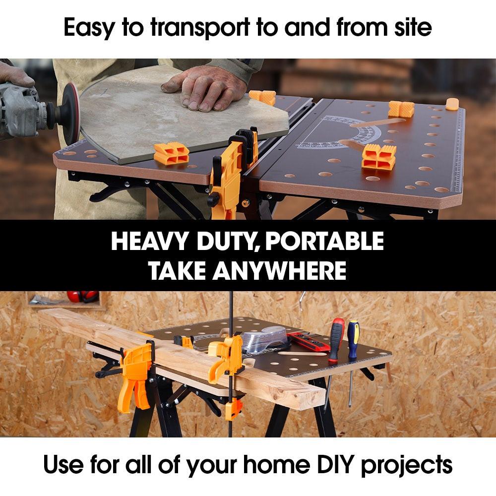 BAUMR-AG Portable Multifunction Workbench, 2-in-1 Worktable and Sawhorse, Height Adjustable, Expandable.
