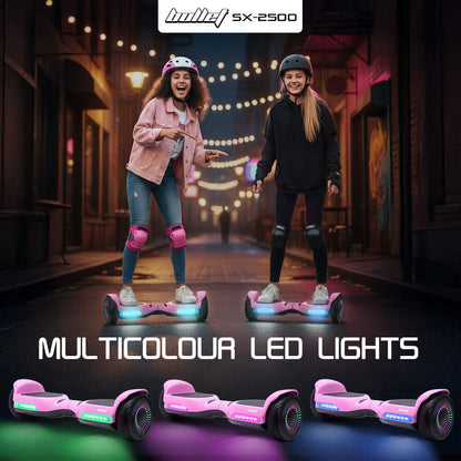 BULLET SX-2500 Hoverboard Scooter, 500W Brushless, UL Certified, AU Compliant, 6.5-inch Off-Road Style Tyres, Superior Self Balancing System, LED Lights, Pink