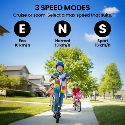 ALPHA Edge Electric Scooter Kids/Teens, 16km/h Max, Adjustable Height, UL Certified, AU Compliant, Dual Brakes, Bluetooth Music, LED, Black.