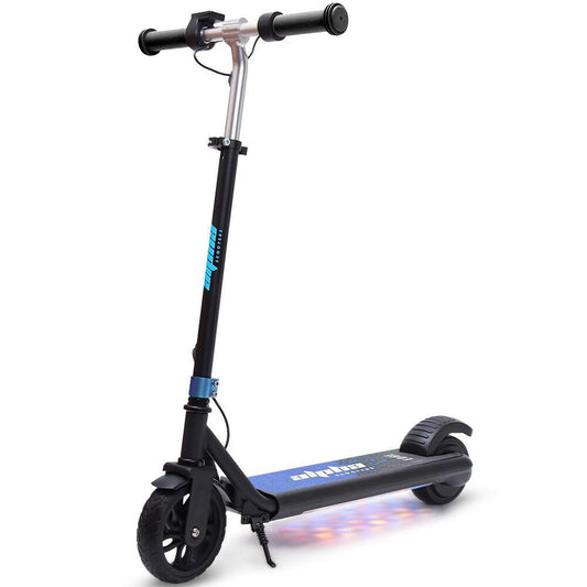 ALPHA Edge Electric Scooter Kids/Teens, 16km/h Max, Adjustable Height, UL Certified, AU Compliant, Dual Brakes, Bluetooth Music, LED, Blue.