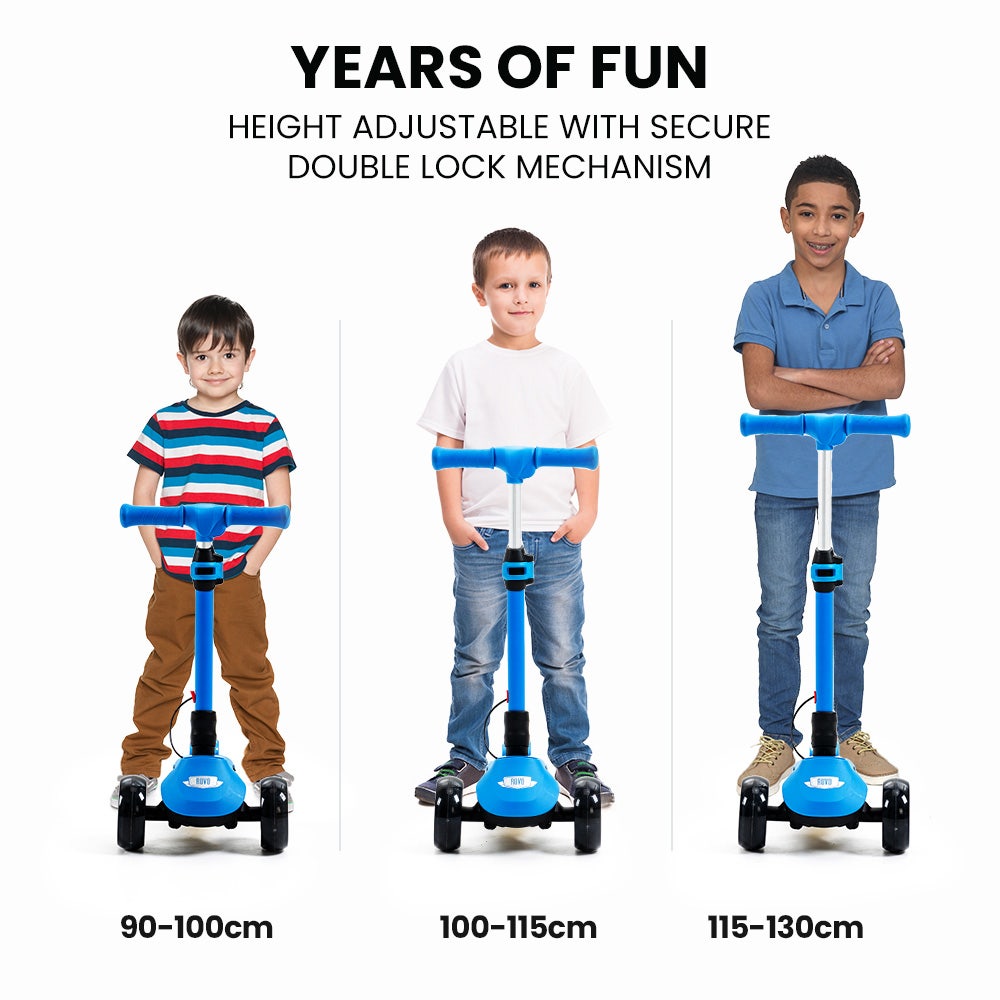 ROVO KIDS 3-Wheel Electric Scooter , Ages 3-8, Adjustable Height, AU Compliant, Lithium Battery, Blue.
