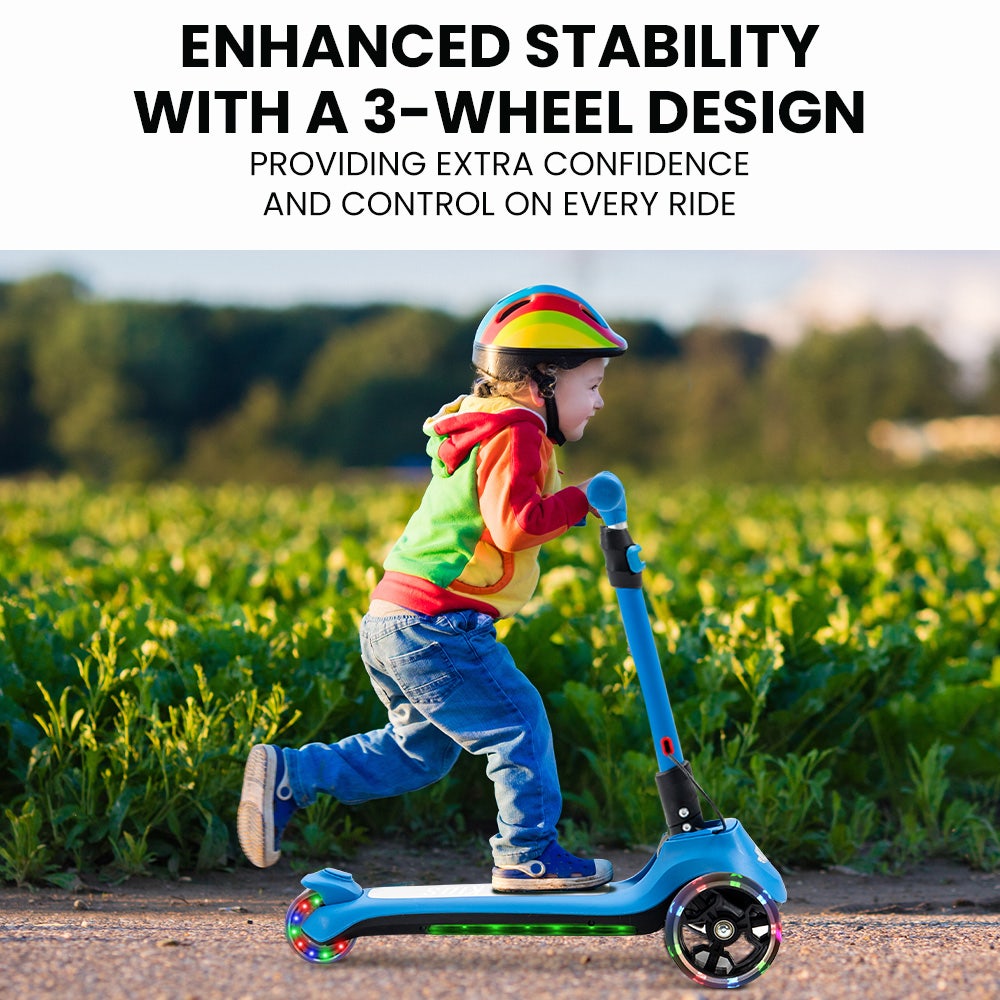 ROVO KIDS 3-Wheel Electric Scooter , Ages 3-8, Adjustable Height, AU Compliant, Lithium Battery, Blue.