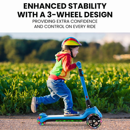 ROVO KIDS 3-Wheel Electric Scooter , Ages 3-8, Adjustable Height, AU Compliant, Lithium Battery, Blue.