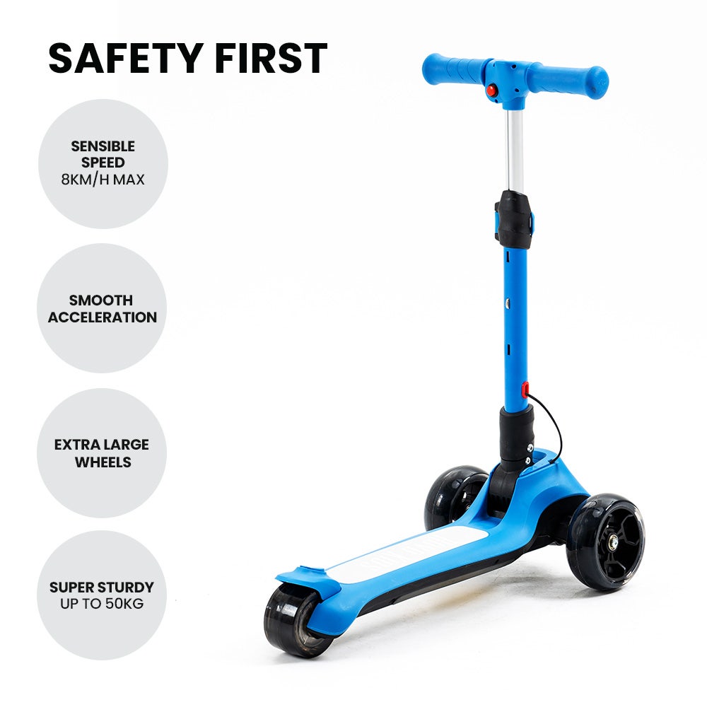 ROVO KIDS 3-Wheel Electric Scooter , Ages 3-8, Adjustable Height, AU Compliant, Lithium Battery, Blue.